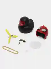 Оранжевый игрушка утка в шлеме и очках с пропеллером, в машину