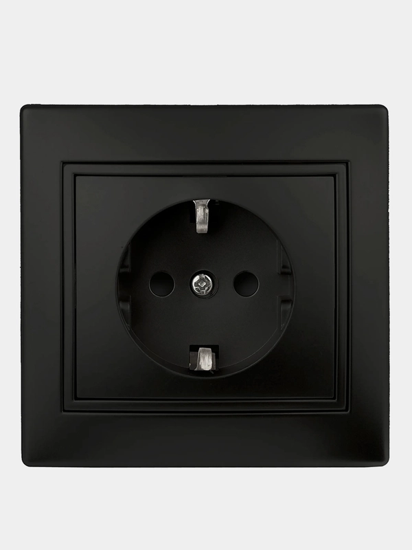 Розетка 2P+E Schuko, 16А-250В, IP20, СУ, Plano, антрацит / с заземлением