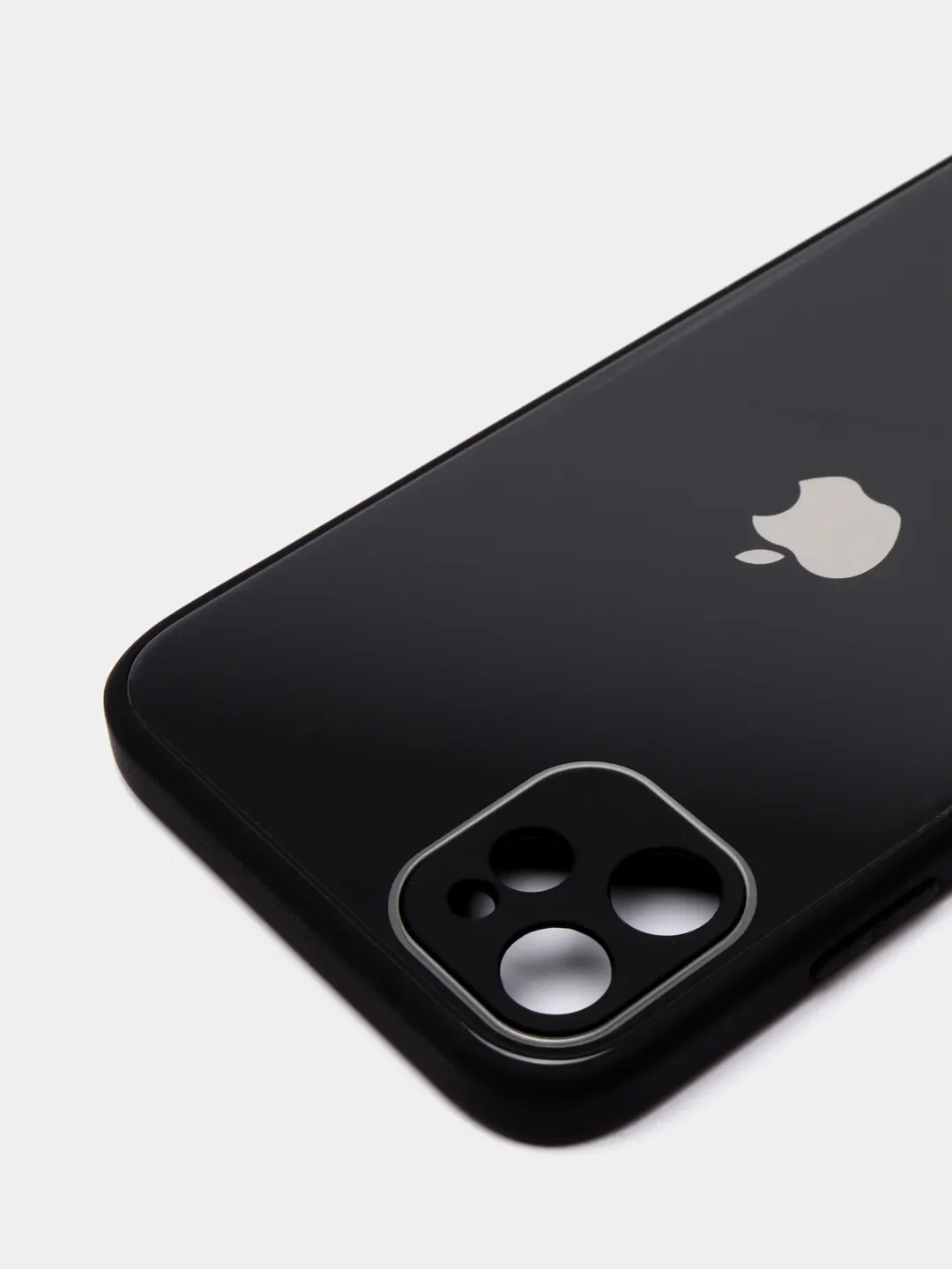 Черный чехол для iPhone Xr/ 11/ 12/ mini/ Pro/ ProMax, силиконовый со стеклянной панелью