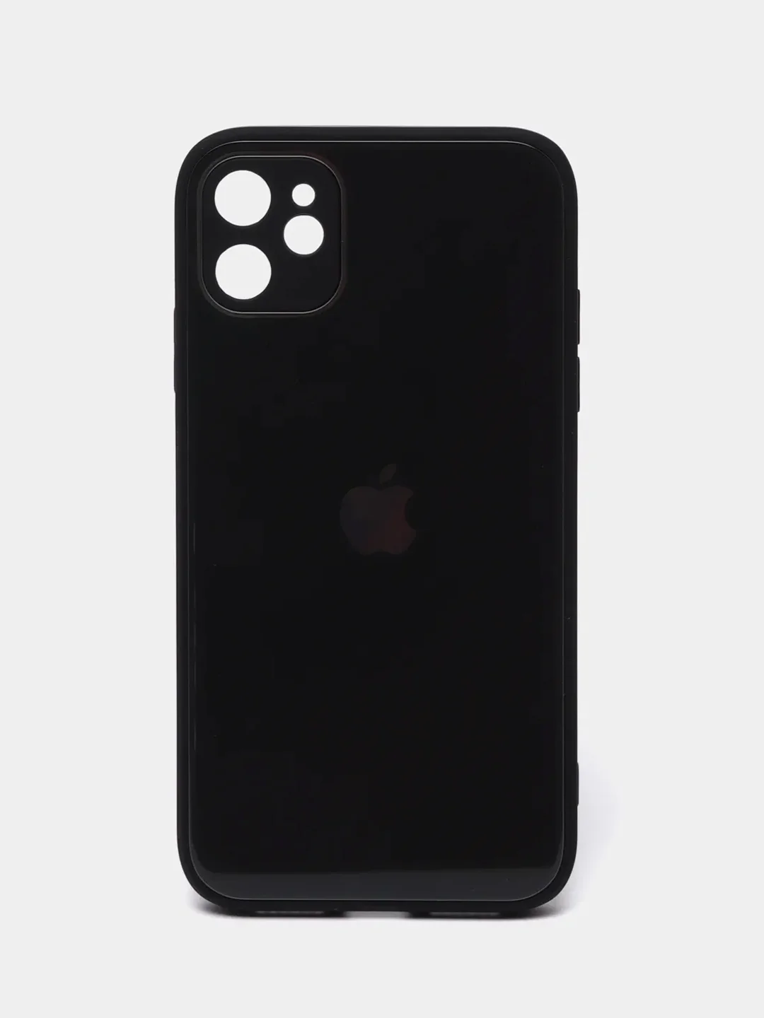 Черный чехол для iPhone Xr/ 11/ 12/ mini/ Pro/ ProMax, силиконовый со стеклянной панелью