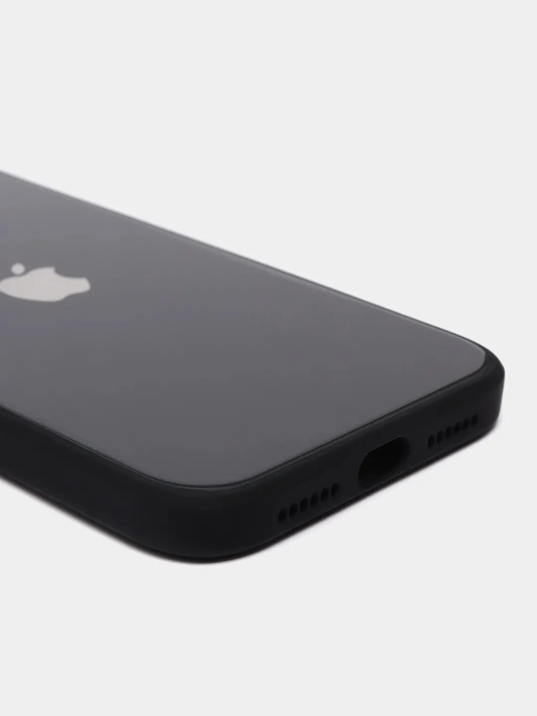 Черный чехол для iPhone Xr/ 11/ 12/ mini/ Pro/ ProMax, силиконовый со стеклянной панелью
