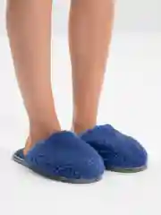 Синий тапочки домашние меховые женские и мужские из овчины Soft Slippers