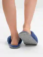 Синий тапочки домашние меховые женские и мужские из овчины Soft Slippers