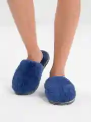 Синий тапочки домашние меховые женские и мужские из овчины Soft Slippers
