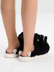 Черный тапочки домашние теплые, "Котики"