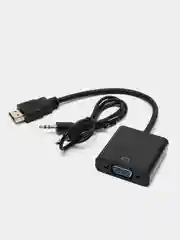 Черный адаптер HDMI to VGA с аудиовходом и кабелем AUX