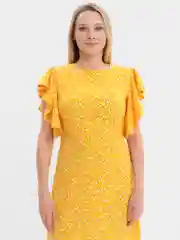 Желтый платье женское с воланами, осеннее