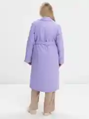 Лавандовый куртка демисезонная, длинная, стеганная, с поясом, экокожа
