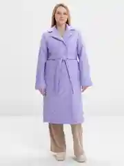 Лавандовый куртка демисезонная, длинная, стеганная, с поясом, экокожа