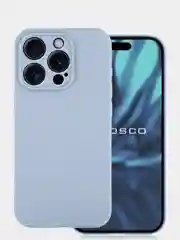 Светло-синий чехол и стекло для Apple iPhone 15 Pro силиконовый ROSCO матовый тонкий с защитой камер