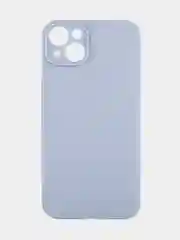 Светло-синий чехол+ стекло для iPhone 15 Plus 15+ силиконовый ROSCO матовый с бортиком- защитой камер