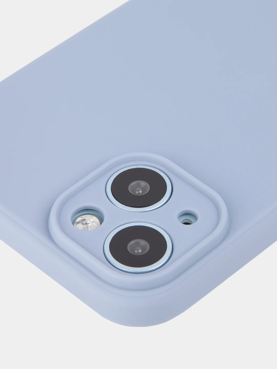 Светло-синий чехол+ стекло для iPhone 15 Plus 15+ силиконовый ROSCO матовый с бортиком- защитой камер