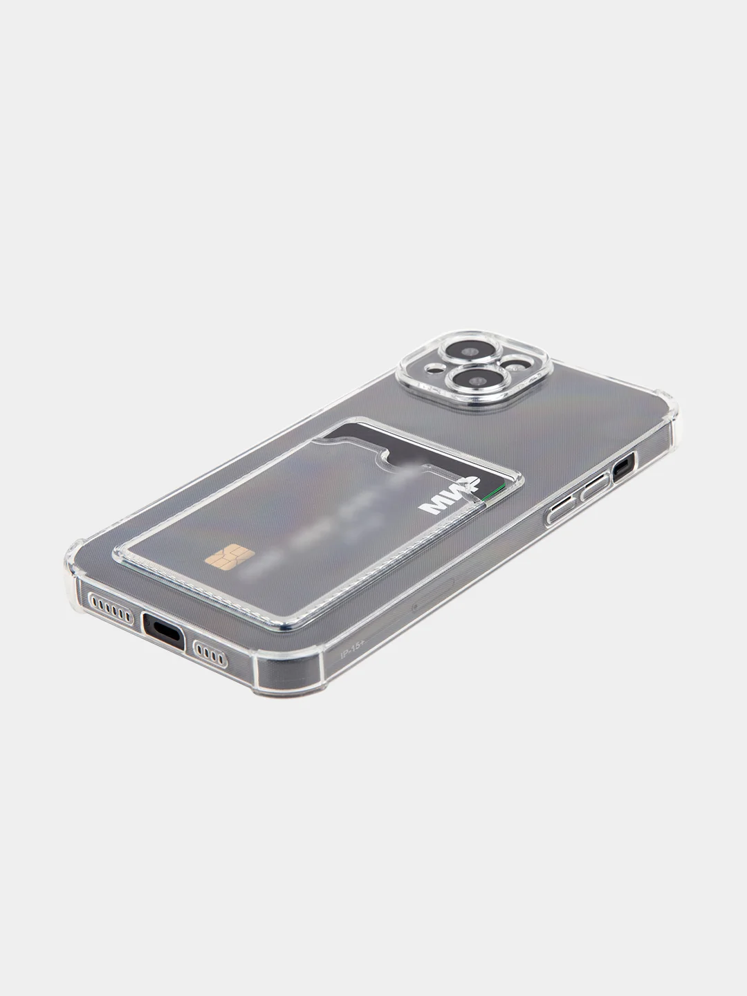 Прозрачный чехол для iPhone 15 противоударный силиконовый ROSCO с карманом для карт усиленными углами
