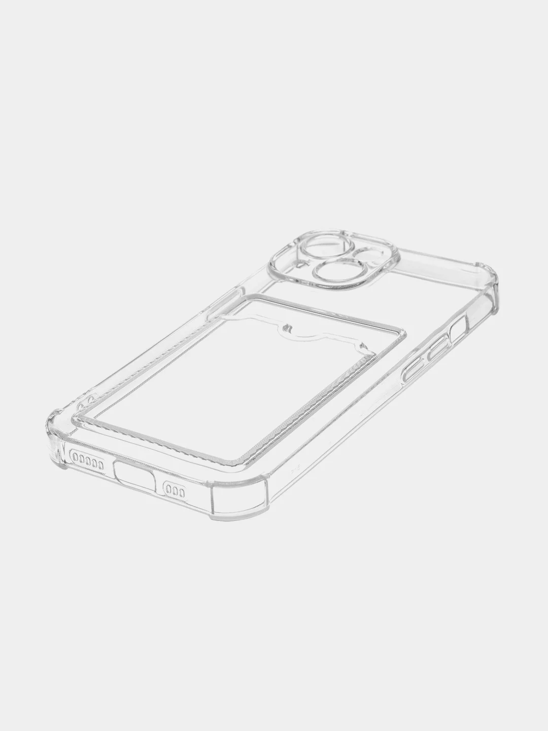 Прозрачный чехол для iPhone 15 противоударный силиконовый ROSCO с карманом для карт усиленными углами
