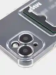 Прозрачный чехол для iPhone 15 противоударный силиконовый ROSCO с карманом для карт усиленными углами