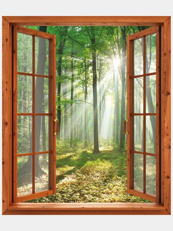 Бумажные фотообои Postermarket "Окно в лес", 119х140 см
