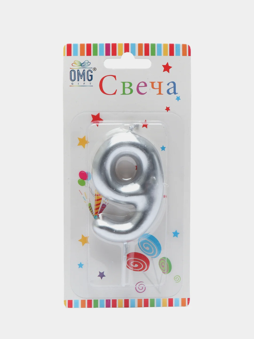 Свеча-цифра, серебро, 6 см