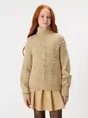 Песочный хаки свитер для девочки ACOOLA бъёмный, вязаный из синели