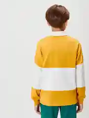 Желтый лонгслив-поло для мальчика ACOOLA хлопковый, в технике "color block"