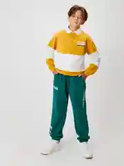 Желтый лонгслив-поло для мальчика ACOOLA хлопковый, в технике "color block"