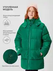 Зеленый куртка для девочки ACOOLA утеплённая, стеганая  с капюшоном из водонепроницаемой ткани