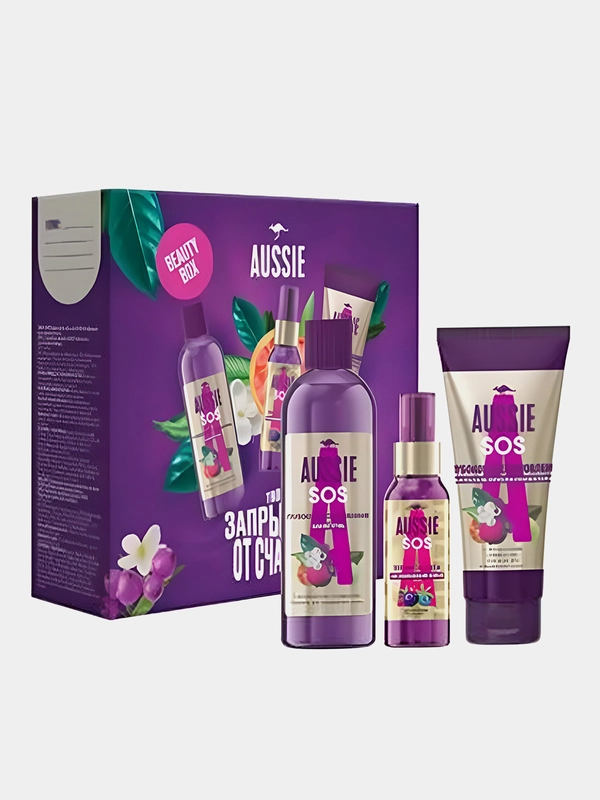 Набор для волос Aussie "SOS Beauty Box" Шампунь, Бальзам-ополаскивать, Спрей-термозащита