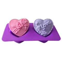Силиконовая форма, молд "Сердечки Love" для изготовления мыла, форма 2 в 1