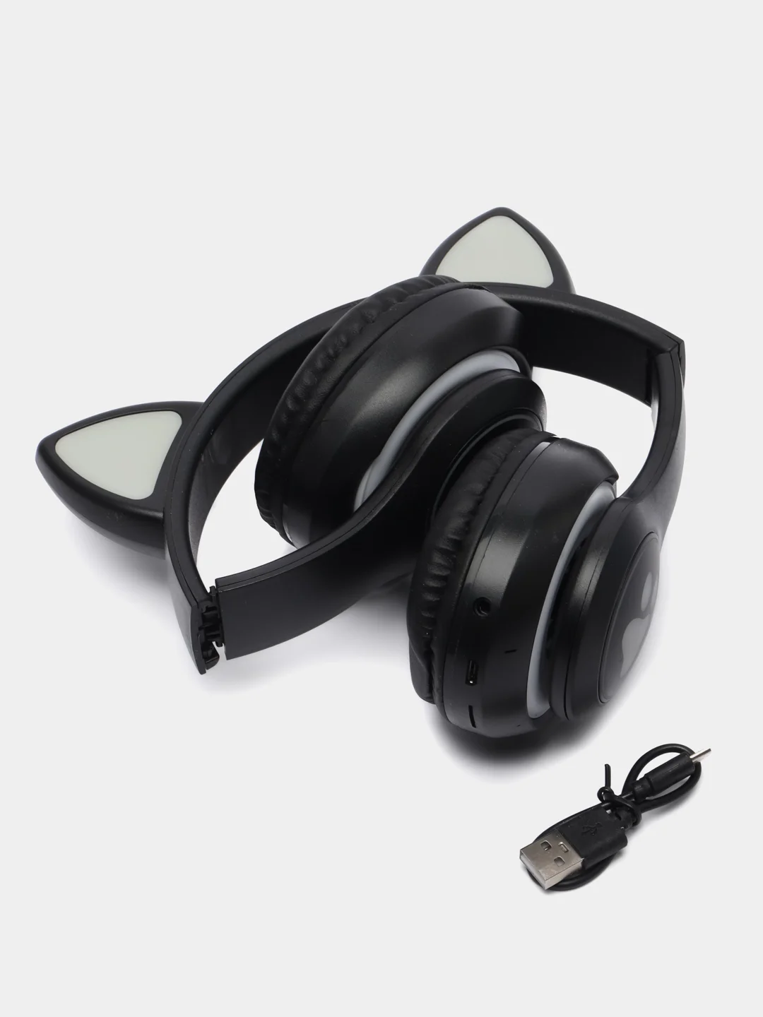 Синий наушники детские Cat Ear беспроводные, светящиеся, с ушками