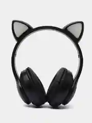 Черный наушники детские Cat Ear беспроводные, светящиеся, с ушками