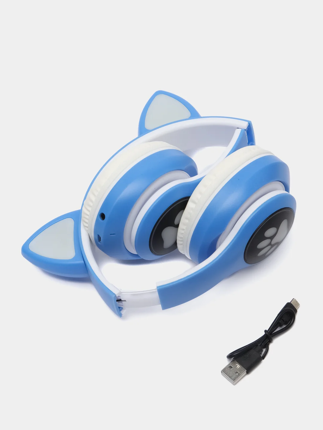 Синий наушники детские Cat Ear беспроводные, светящиеся, с ушками