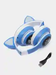 Синий наушники детские Cat Ear беспроводные, светящиеся, с ушками