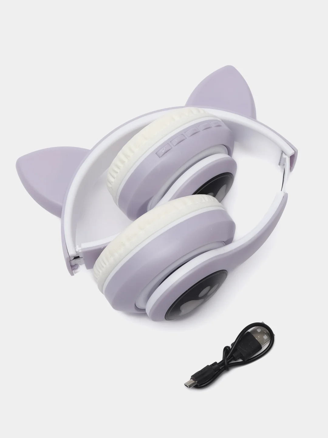 Лавандовый наушники детские Cat Ear беспроводные, светящиеся, с ушками