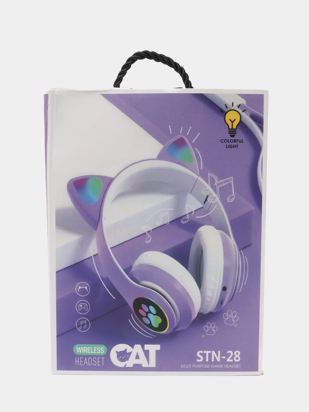 Лавандовый наушники детские Cat Ear беспроводные, светящиеся, с ушками