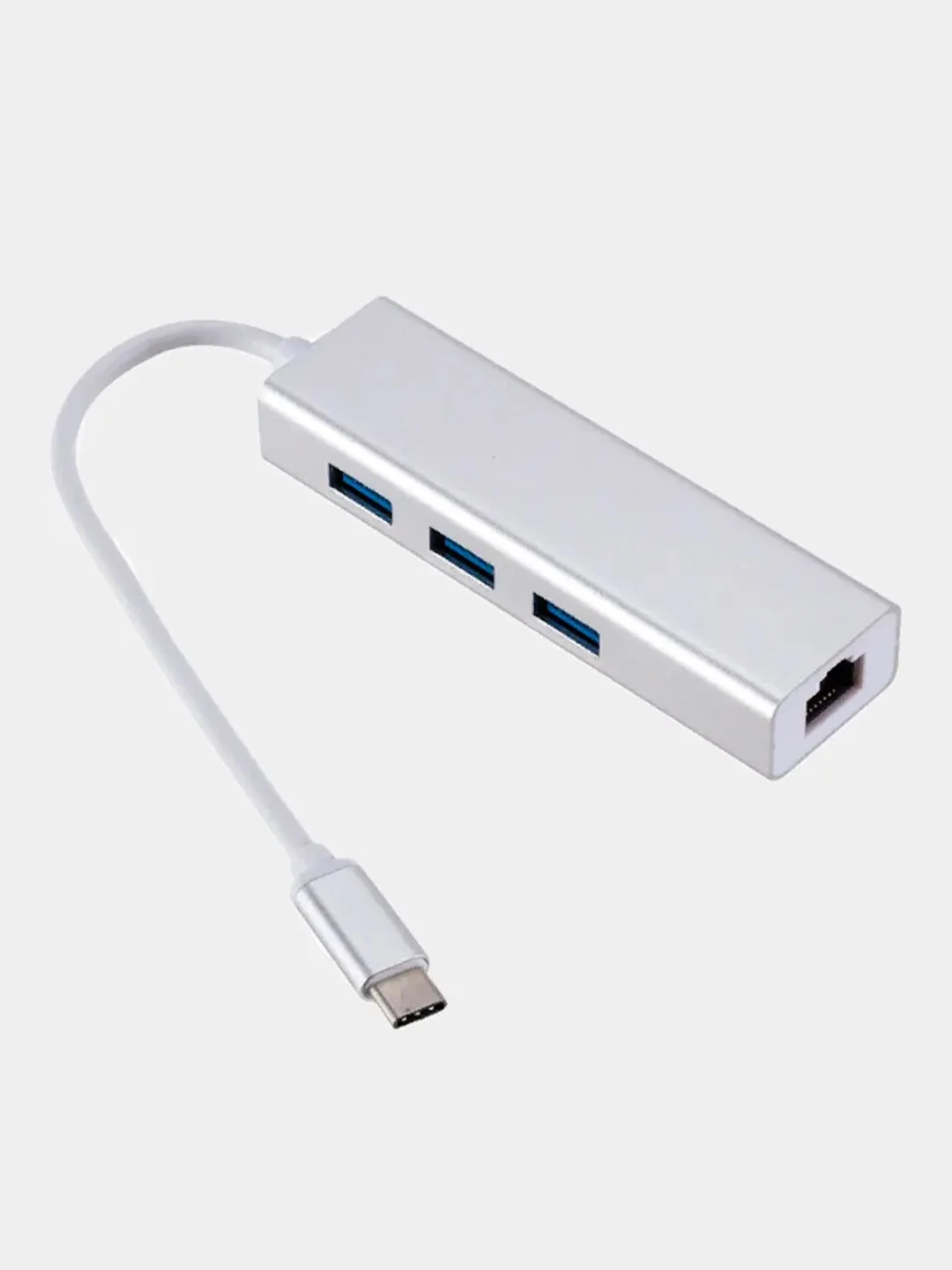 Белый концентратор, хаб, адаптер, переходник Type-C - 3 х USB 2.0 - Ethernet-порт RJ45, Macbook