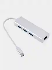Белый концентратор, хаб, адаптер, переходник Type-C - 3 х USB 2.0 - Ethernet-порт RJ45, Macbook