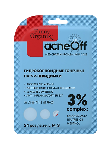 AcneOff точечные патчи-невидимки от прыщей, с салициловой кислотой и ментолом, 24 штуки