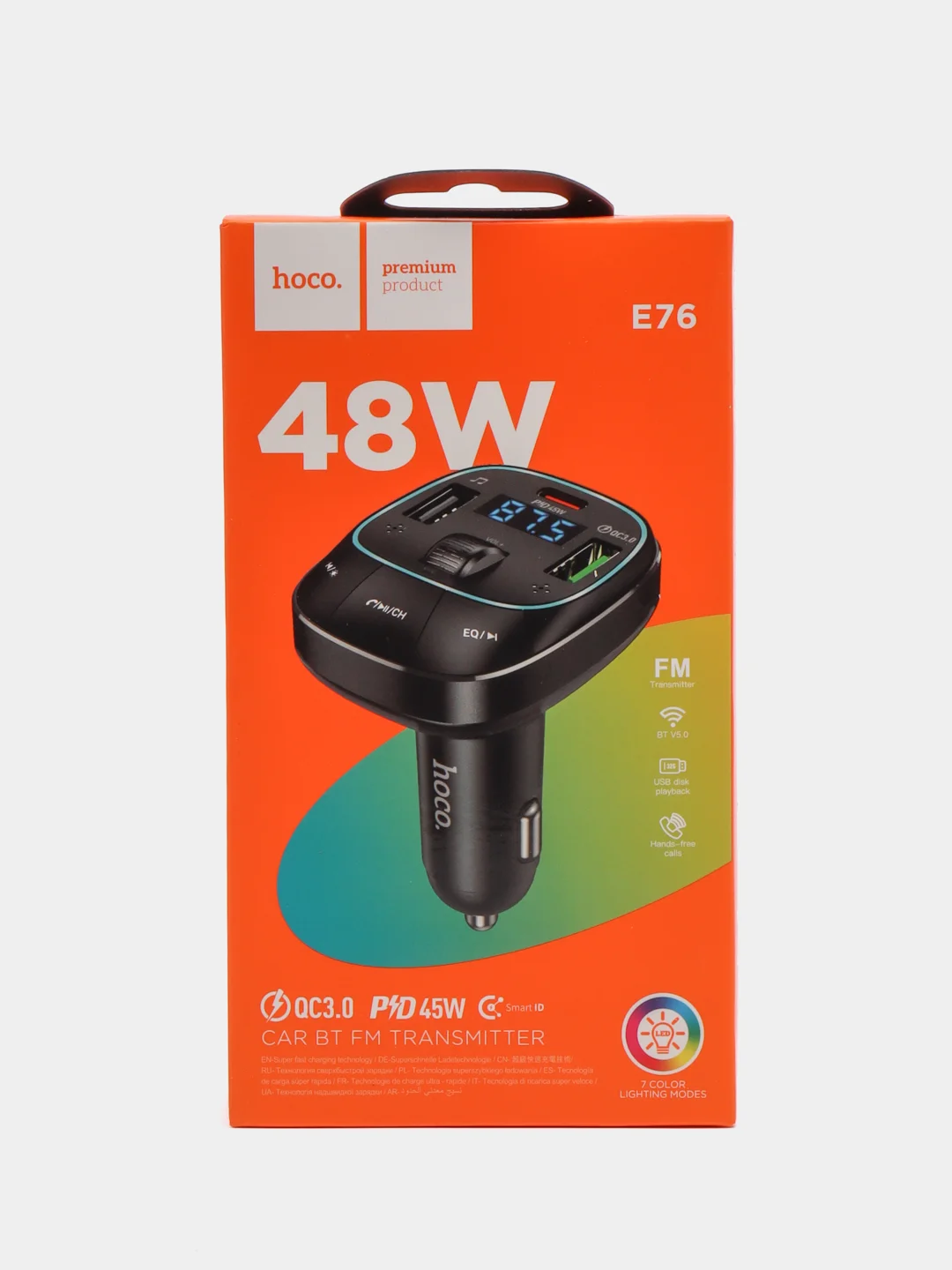 Черный fm - Трансмиттер HOCO E76 Type-C PD48W, автомобильное зарядное устройство ФМ-модулятор