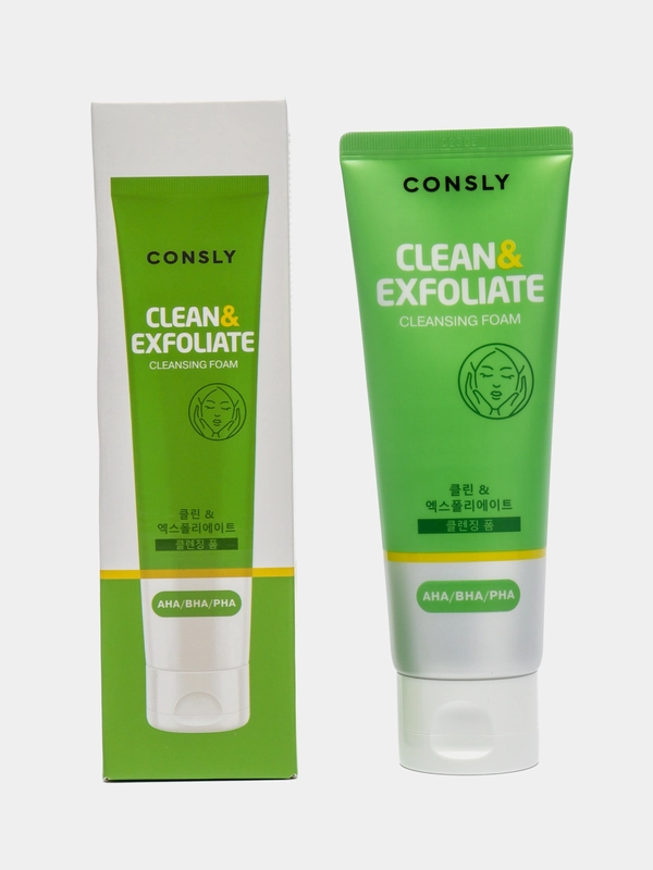 Consly Пенка для умывания с AHA, BHA, PHA кислотами - Cleansing foam clean&exfoliate,120мл