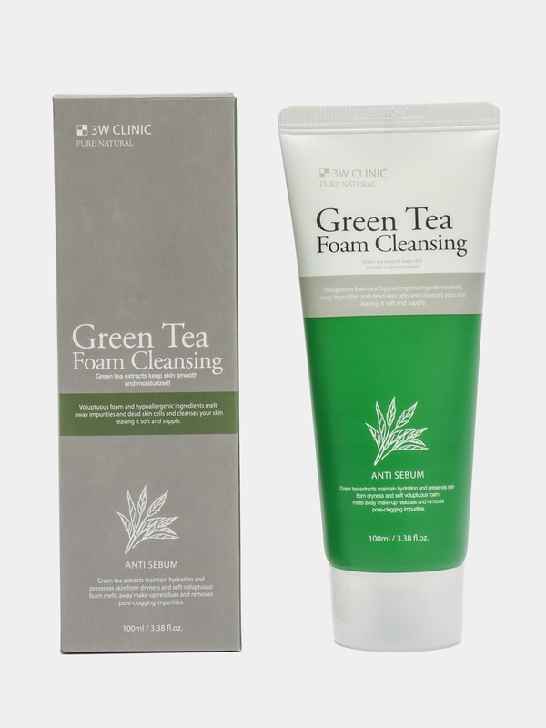 3W Clinic пенка для лица с экстрактом зелёного чая Green tea foam cleansing, 100 мл