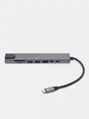 Концентратор - хаб 8 в 1 / RG45 + HDMI + USB 3/2.0 + USB Type-C + PD + SD + TF