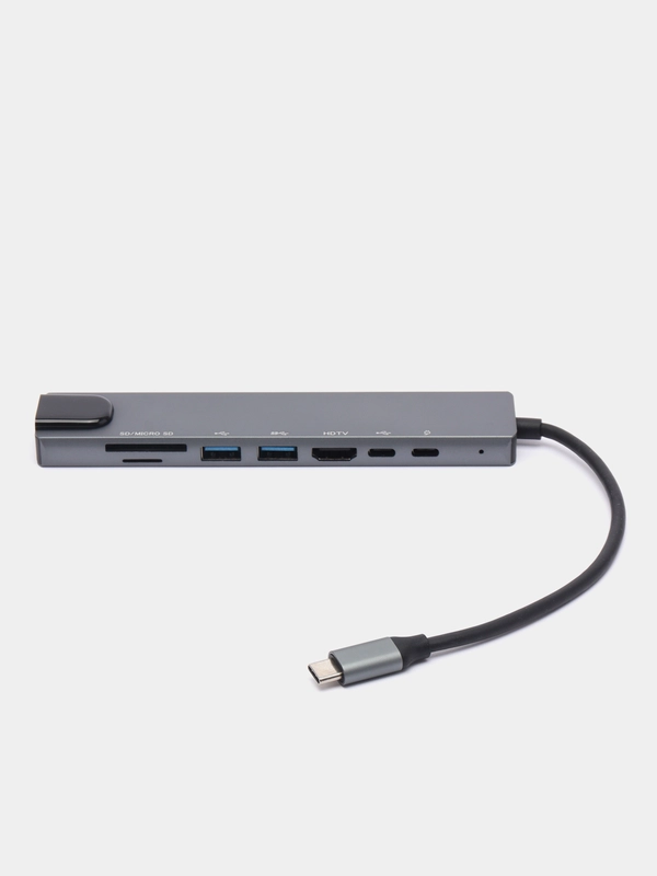 Концентратор - хаб 8 в 1 / RG45 + HDMI + USB 3/2.0 + USB Type-C + PD + SD + TF