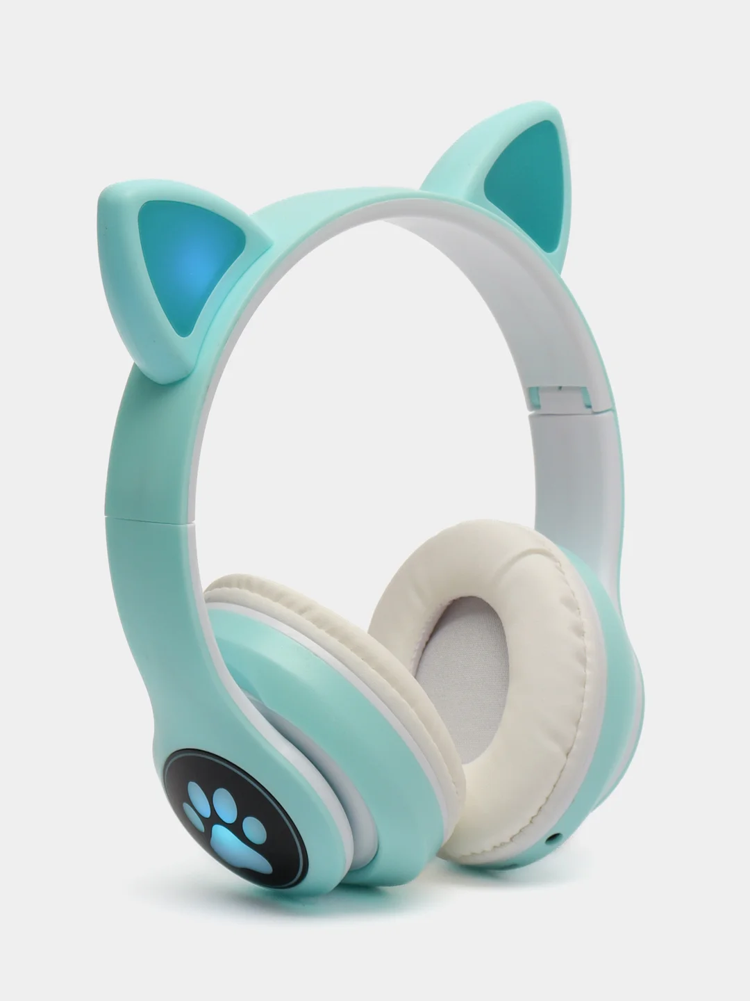 Бирюзовый наушники детские Cat Ear беспроводные, светящиеся, с ушками