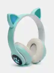Бирюзовый наушники детские Cat Ear беспроводные, светящиеся, с ушками