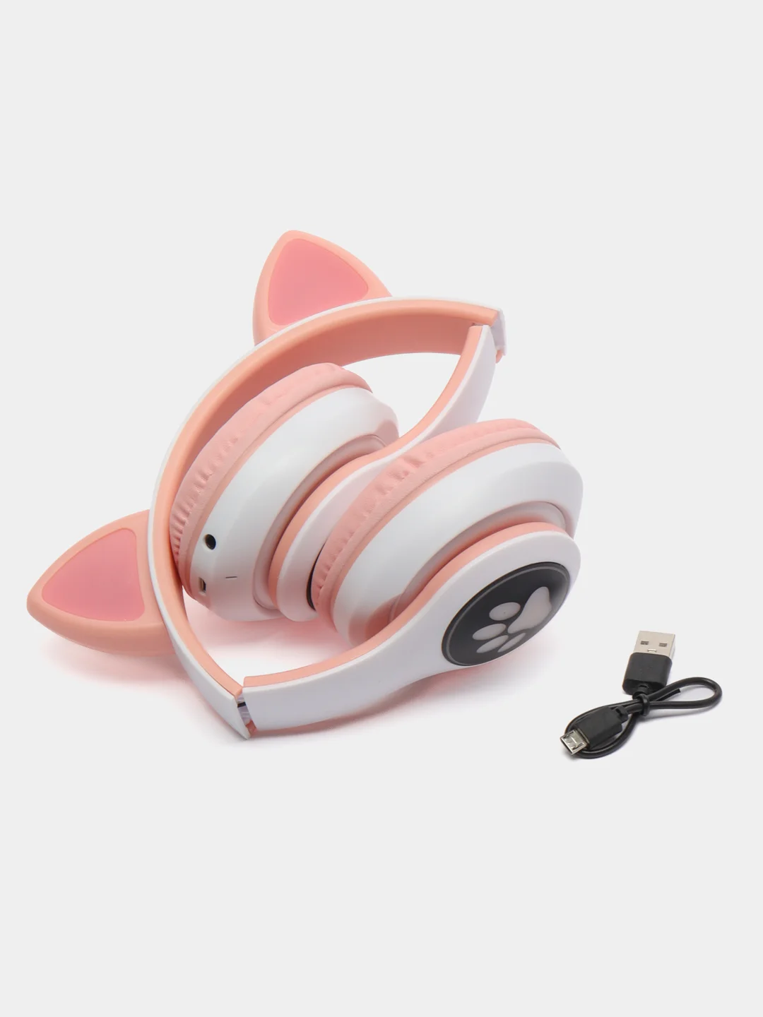 Розовый наушники детские Cat Ear беспроводные, светящиеся, с ушками