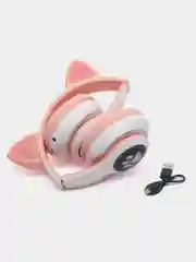 Розовый наушники детские Cat Ear беспроводные, светящиеся, с ушками