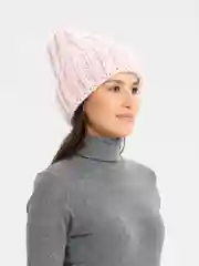 Пудровый шапка женская, утеплённая, зимняя, из шерсти, с подкладкой на флисе