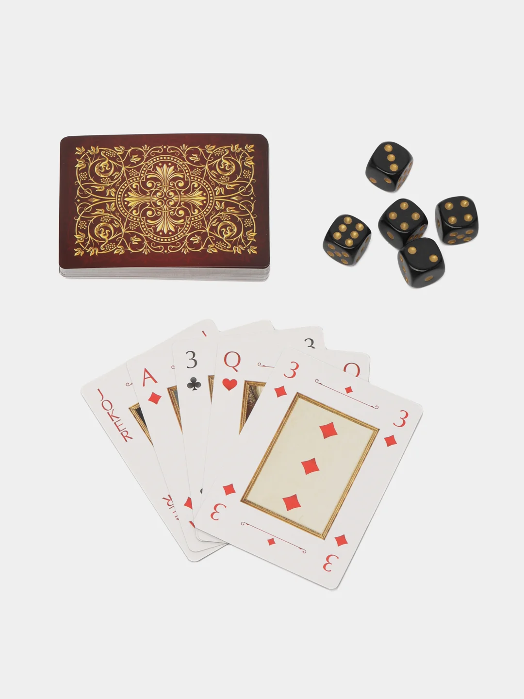 Бордовый карты игральные в подарочном наборе 2 в 1 "Poker cards and cubes", 54 карты