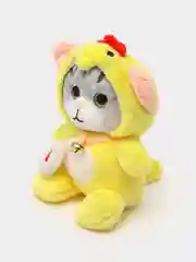 Желтый мягкая игрушка кошка в костюме, плюшевая с бубенцом, 24 см
