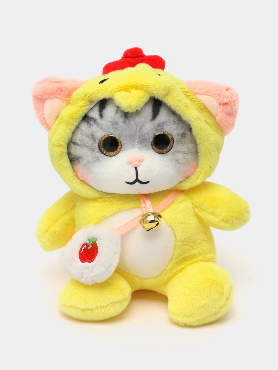Желтый мягкая игрушка кошка в костюме, плюшевая с бубенцом, 24 см