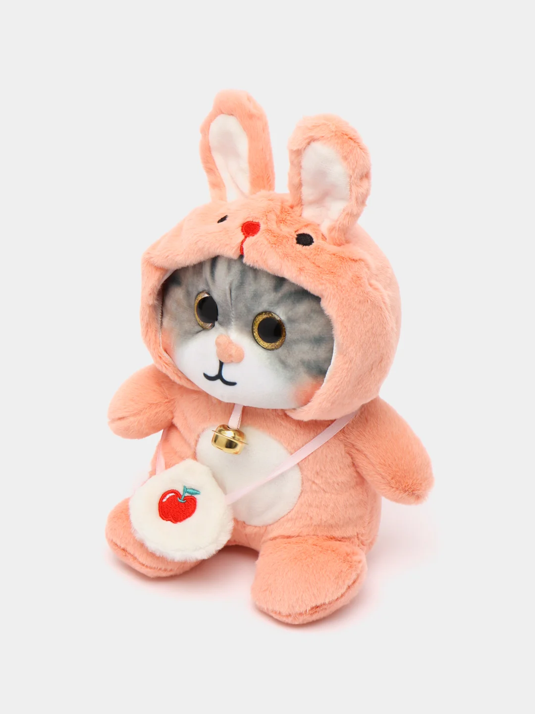 Кораллово-розовый мягкая игрушка кошка в костюме, плюшевая с бубенцом, 24 см